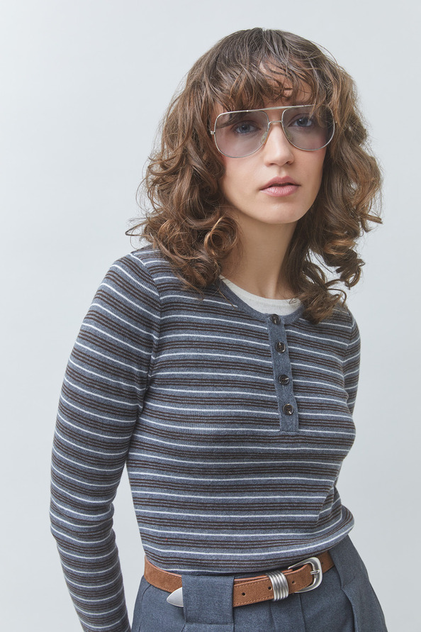 PANDOLI Pull fin &agrave; rayures Gris chin&eacute; Suncoo
