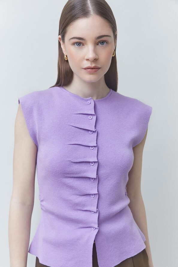 PAGNI Pull fin sans manche &agrave; boutons violet Violet Suncoo
