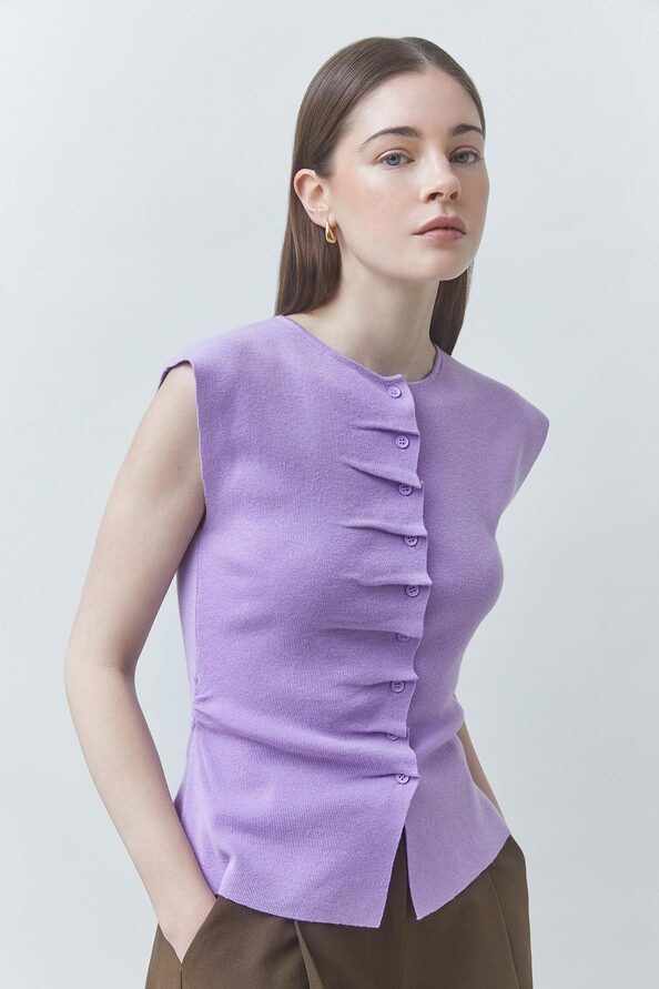 PAGNI Pull fin sans manche &agrave; boutons violet Violet Suncoo