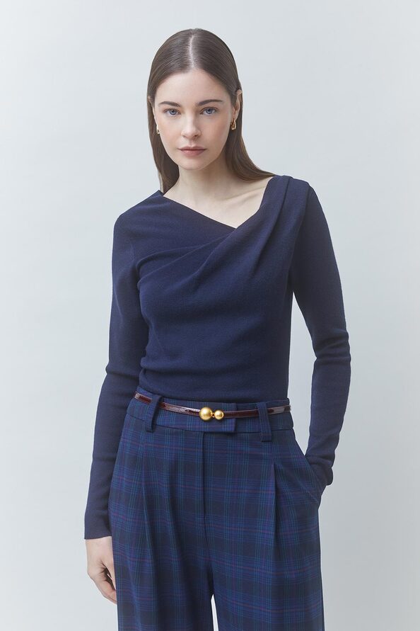 PLEOR Pull fin &agrave; d&eacute;tail encolure bleu nuit Bleu nuit Suncoo