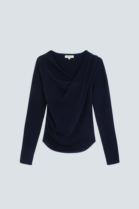 PLEOR Pull fin &agrave; d&eacute;tail encolure bleu nuit Bleu nuit Suncoo
