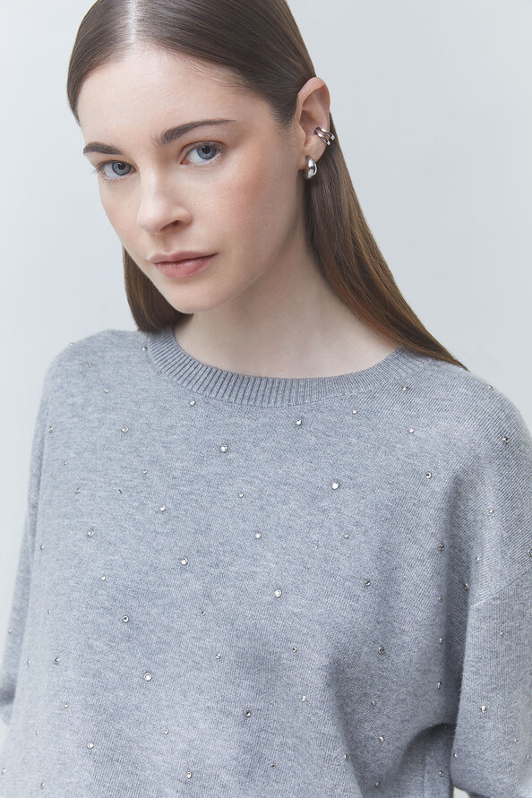 PAYETI Pull &agrave; strass crois&eacute; dans le dos Gris chin&eacute; Suncoo