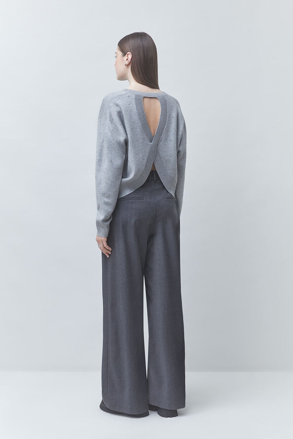PAYETI Pull &agrave; strass crois&eacute; dans le dos Gris chin&eacute; Suncoo