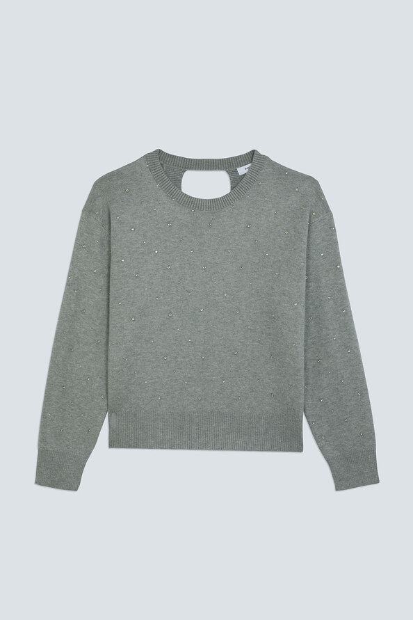 PAYETI Pull &agrave; strass crois&eacute; dans le dos Gris chin&eacute; Suncoo