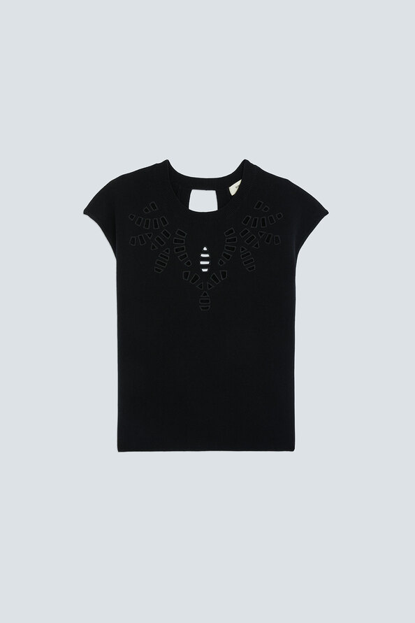 PAELLE Tee-shirt sans manche maille ajour&eacute;e Noir Suncoo