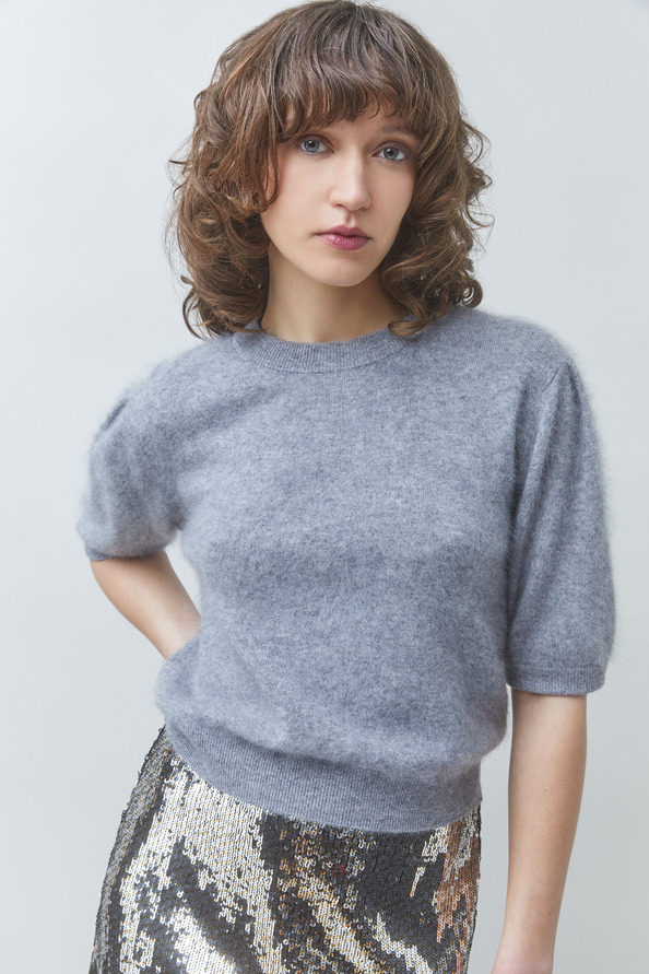 POLOV Pull uni court en laine et cachemire Gris chin&eacute; Suncoo
