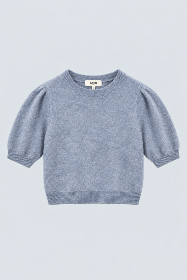POLOV Pull uni court en laine et cachemire Gris chin&eacute; Suncoo