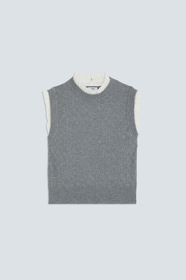 PIREO Pull court sans manche d&eacute;tails volants Gris chin&eacute; Suncoo