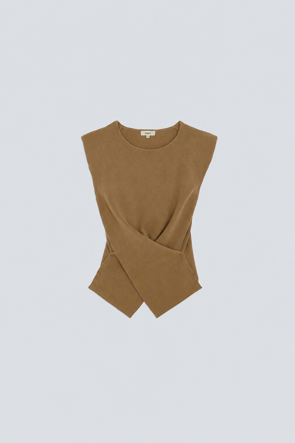 PASSO Pull camel sans manche coupe asym&eacute;trique Camel Suncoo