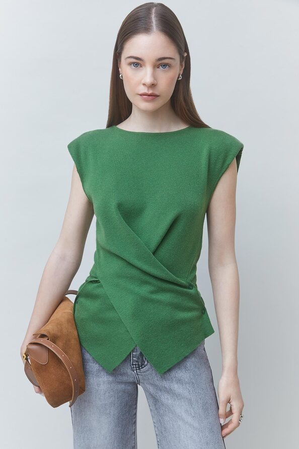 PASSO Pull vert sans manche coupe asym&eacute;trique Vert Suncoo