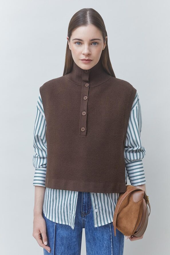PACOMI Pull court boutonn&eacute; sans manche Caf&eacute; Suncoo