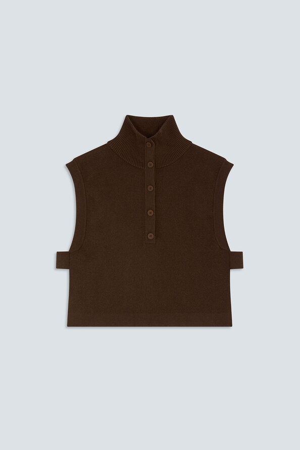 PACOMI Pull court boutonn&eacute; sans manche Caf&eacute; Suncoo