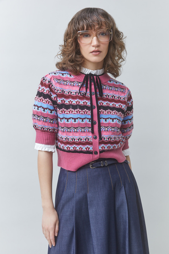 GEMONI Gilet fantaisie &agrave; rayures Rose Suncoo