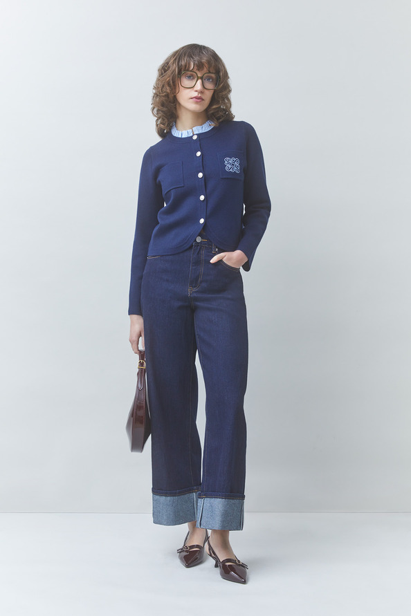 GEOLA Gilet fantaisie bicolore brod&eacute; Bleu nuit Suncoo