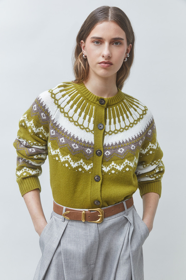 GAMORI Gilet jacquard en laine Olive Suncoo