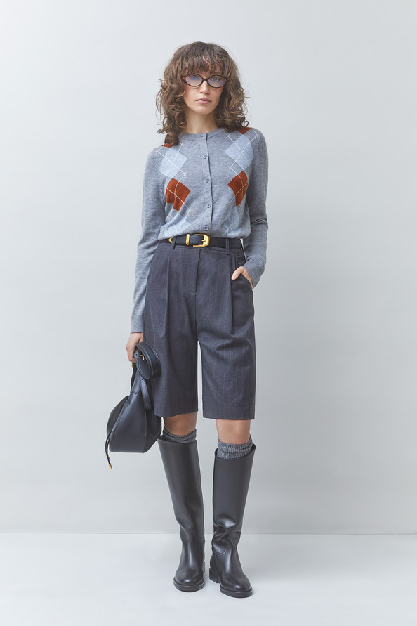 GISCA Gilet en laine motifs losanges Gris chin&eacute; Suncoo