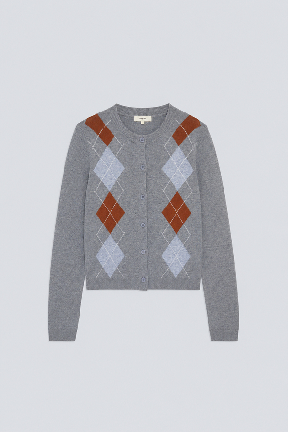 GISCA Gilet en laine motifs losanges Gris chin&eacute; Suncoo
