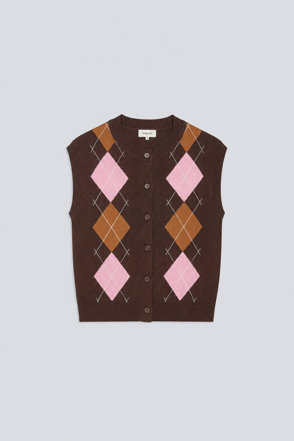 GAVRINO Gilet sans manche fantaisie Caf&eacute; Suncoo