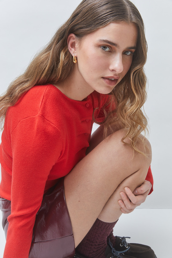 GAMIRA Gilet boutonn&eacute; &agrave; plis rouge Rouge Suncoo