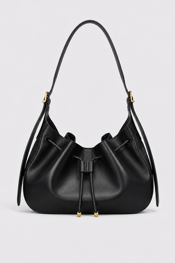 JANE Sac &agrave; main demi-lune d&eacute;tail lacet Noir Suncoo